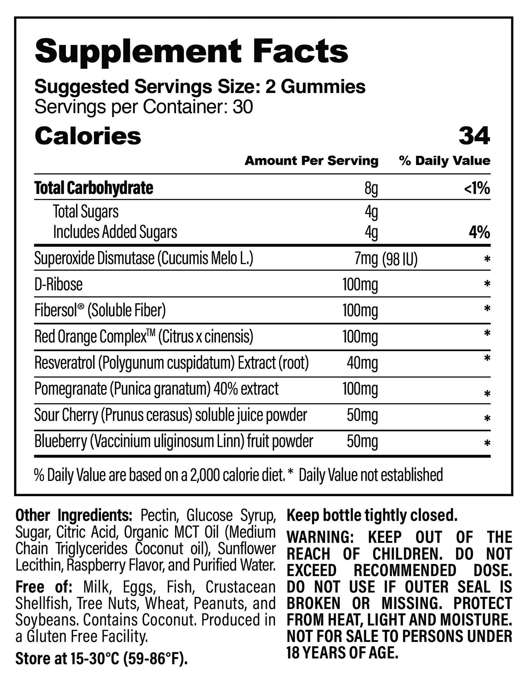 Cellev8 Recovery Gummies Cherry Supplement Fact